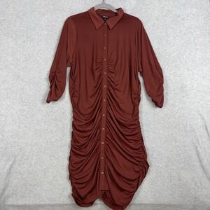 Torrid Ruched Button Front Shirt Dress Womens‎ 2X Rust Red Collared D